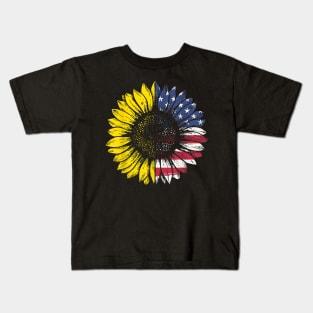 Sunflower American Flag Patriotic 4th Of July Tshirt Kids T-Shirt